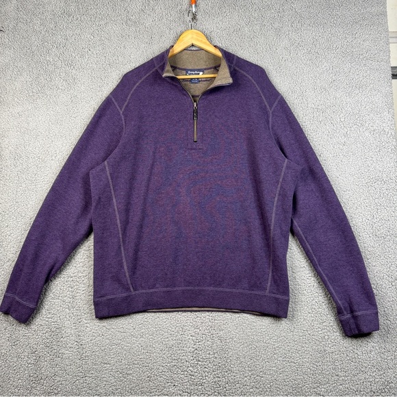 Tommy Bahama Sweater XL Brown/Purple Reversible Cable-Knit Heavyweight 1/4 Zip - Picture 1 of 16